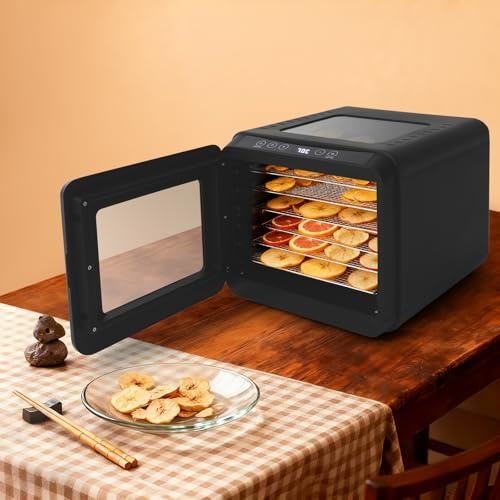Dörrautomat Dehydrator Dörrgerät, Dörrautomatenmit 6 Edelstahl Schalen, Einstellbare Arbeitstemperatur 35-70℃ und Zeit 0-72 H, Lebensmitteltrockner für Obst, Fleisch und Gemüse