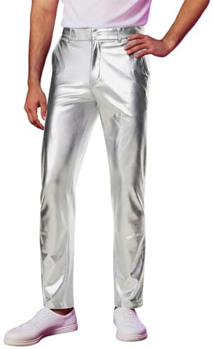 Generisch Pantalon disco métallisé 2026 brillant coupe droite pour fête, danse, sortie en club, coupe confortable