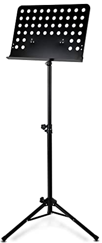 Classic Cantabile Metall Orchesterpult Lochblech - Stabiler Notenständer mit Lochblechauflage - Höhenverstellbar von 58 bis 100cm - Notenpult mit Extra breite 50 cm Auflage - Schwarz
