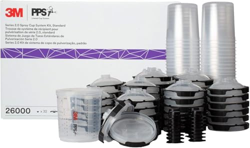 3M 26000 PPS 2.0 Spray Gun Cup, Lids and Liners Kit, Standard, 200-Micron Filter, 22 Ounces, BLACK,SILVER