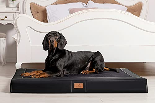 tierlando® Orthopädische Hundematratze Oscar VIP aus Kunstleder und Velours mit Visco-Schaumfüllung, druckentlastende Hundematte mit Rutschfester Unterseite Größe: 100x80cm | Farbe: 03 Schwarz