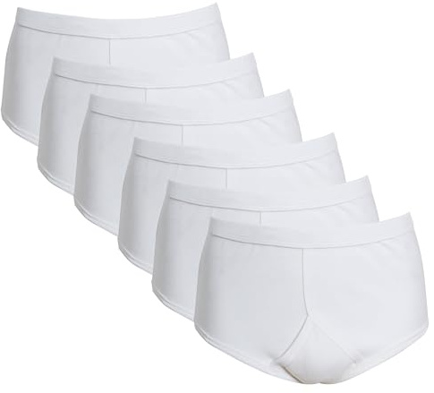 Sock Stack 6 Pairs Mens Briefs White Y-Fronts Underpants, 100% Pure Cotton Brief Underwear (Large (36-39/92-99cm))