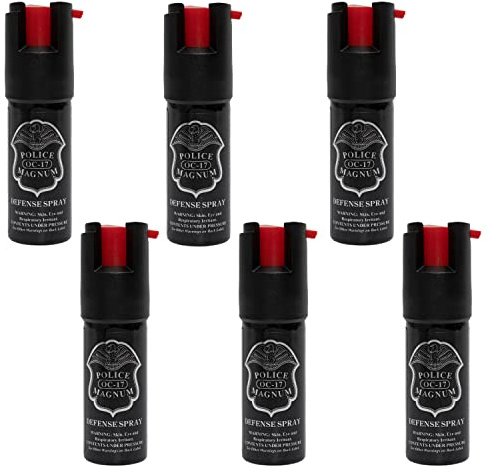POLICE MAGNUM Mini Pepper Spray Self Defense Pocket Size Protection- Made in The USA (6 Pack 1/2 oz Safety Lock)