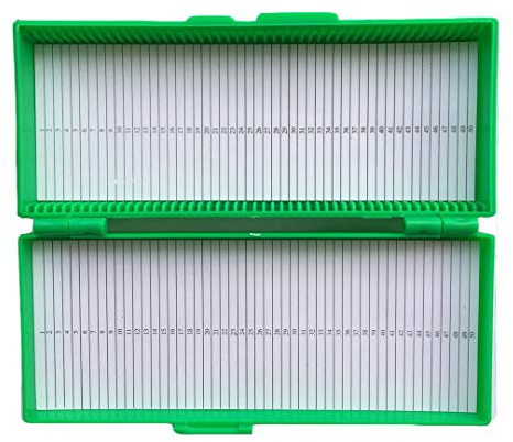 MUHWA Objektträger-Aufbewahrungsbox, 50 Positionen, Kunststoff, Grün