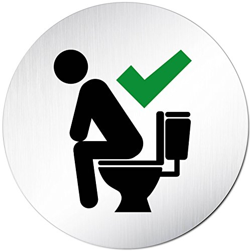 kinekt3d conductora Baños de Sistemas – Atención Cartel Sentado – Letrero WC Bitte, no en pie pinkeln Aluminio (anodizado) Redondo 100 mm de diámetro