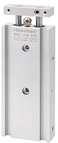 Heschen Doppelter Aluminium-Luftzylinder CXSM 10–50, Führungsstangenplatte, doppelstangengeführtes, pneumatisches Gleitlager, gepolstert, 10 mm Bohrung, 50 mm Hub, doppeltwirkend (50 mm Hub)