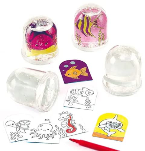 Baker Ross Lot de 4 Boules à Neige avec Insert pour colorier « Animaux de la mer » – pour Loisirs créatifs pour Enfants – Idée Cadeau