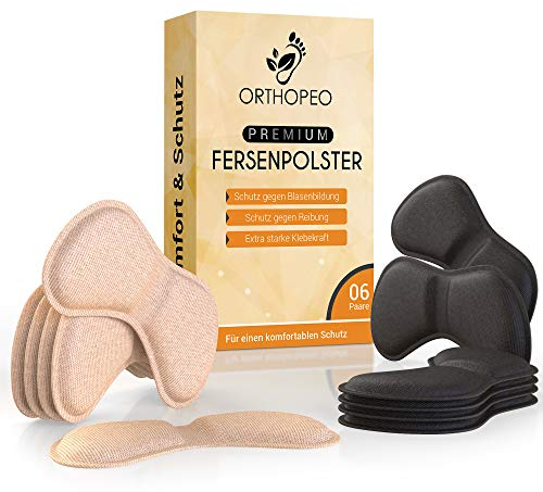 ORTHOPEO Fersenpolster Schuheinlagen gegen Blasen & Reibung Silikon Gel 6 Paare Fersenschoner Fersenkissen Herren & Damen Antirutsch bei großen Schuhen & High Heels Schuhpolster