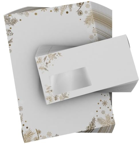 Weihnachts-Briefpapier | Tannenzapfen | weihnachtliches Motivpapier DIN A4 | Briefumschläge Din Lang mit/ohne Fenster | (50 Blatt/50 FENSTER-Umschläge)