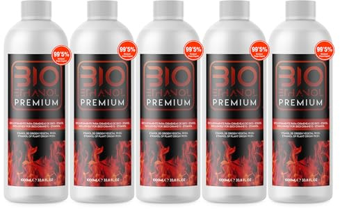 5 x 1 Litro Bioetanol Premium Transparente para chimeneas