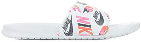 Nike Wmns Benassi JDI Print, Scarpa da Corsa Donna, Bianco/Nero-Loto Rosa-Team Arancione, 40.5 EU