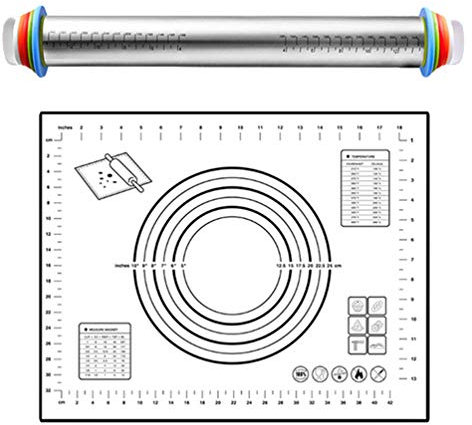 LaoZan Rouleau à Pâtisserie Ajustable en Acier Inoxydable avec Anneaux Rouleau a Patisserie Ajustable avec 4 Disques Réglables (Noir#1,44 * 6.5cm)