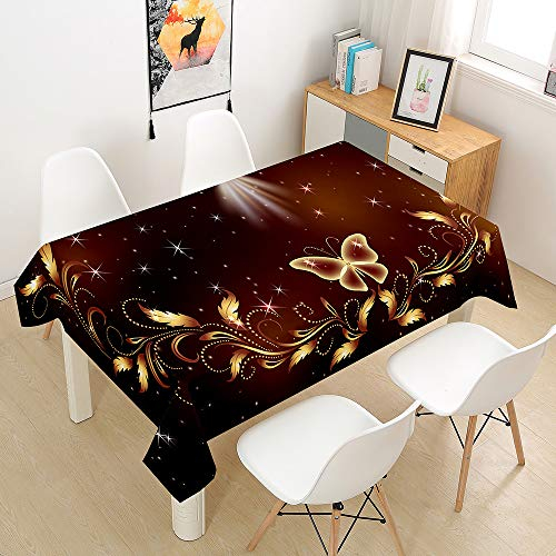 Chickw1 Rechteckig Luxus Tischdecke Abwaschbar Wasserdicht aus Polyester Lotuseffekt Pflegeleicht Goldener Schmetterling Bedruckte Tischtuch für Home Küche Garten (Rot,100x140cm)