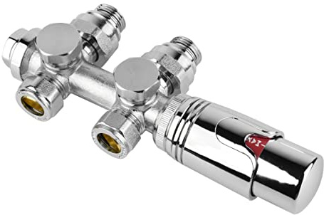 S SIENOC - Valvola a H, raccordo centrale per radiatore, termostato per termosifoni da bagno con sistema a due tubi (valvola a H, forma angolare + passaggio 2 in 1, cromo)