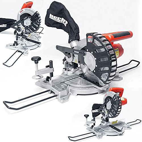 HECHT Kappsäge elektrische Gehrungssäge – 1400 Watt – hohe Schnittkapazität – Winkel von -45° bis +45° – LED Schnittlinien-Laser – Staubfangbeutel – robuster Tisch aus Aluminium & Gehrungssägen