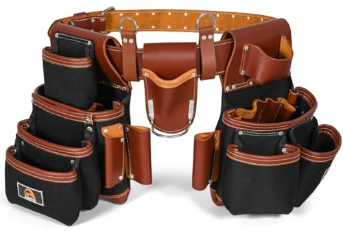 ABRIX Nylon Leather Tool Belts for Men Carpenter Tool Belt – Tool Pouch bag Heavy Duty Adjustable Tool Organizer (30-52) with 28 Pockets for Construction, Electrician, and DIY Professionals