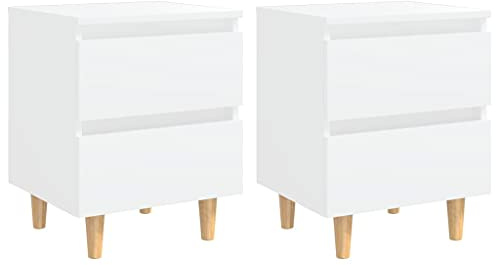 vidaXL 2X Nachttisch mit Kiefernholz-Beinen 2 Schubladen Nachtschrank Nachtkonsole Nachtkommode Schlafzimmer Schrank Kommode Weiß 40x35x50cm