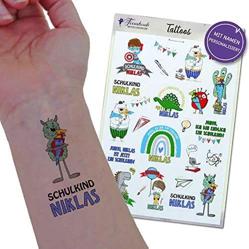 FEENSTAUB Kinder-tattoos Einschulung, Tattoos für Kinder mit Namen personalisiert, Geschenk zum Schulanfang, Inhalt für die Schultüte, Mitgebsel Einschulung, 1.Schultag, Einschulung Junge Mädchen