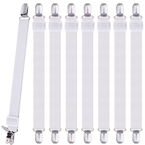 Huiguli 8Pcs Bed Sheet Clips, Adjustable Bed Sheet Grippers, High Elastic Fitted Sheet Straps with Clips, Bed Sheet Fasteners Max Stretch 120cm, Mattress Sheet Holders, Strong Sheet Clips for Bedding