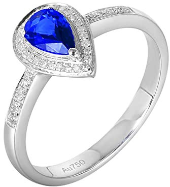 Epinki Damen Echte Goldschmuck Freundschaftsringe Weißgold 18 Karat Frauen, Saphir Partnerringe Blau 0.57ct 3 Klaue Verlobungsring Weiß Gold 750 mit Diamant, Gr.67 (21.3)