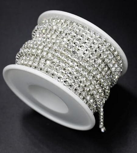 1 Yard 10 Yards/Rolle SS6-SS18 Glänzende Kristall-Strass-Kette zum Aufnähen zum Aufkleben für Kleidung, Schmuck, Bekleidung, Accessoires, Trim-Cup-Kette, silberne Basis, klar, ss12 – 3 mm, 1 Yard –