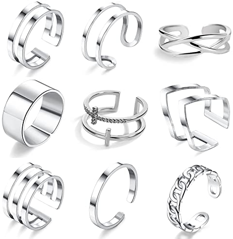 GoPaw 9 Stück Edelstahl Knuckle Ringe, Damen Silber Knöchel Midi Ringe Set, Edelstahl Knöchelringe Damen Knuckle Ringe Modeschmuck für Frauen Mädchen