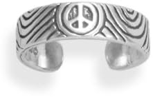 Zehenring aus 925er-Sterlingsilber, oxidiert, Friedenszeichen, verstellbar, 4,4 mm breit, Sommerschmuck für Damen, One Size, Metall Silber Sterling Silber, Kein Edelstein