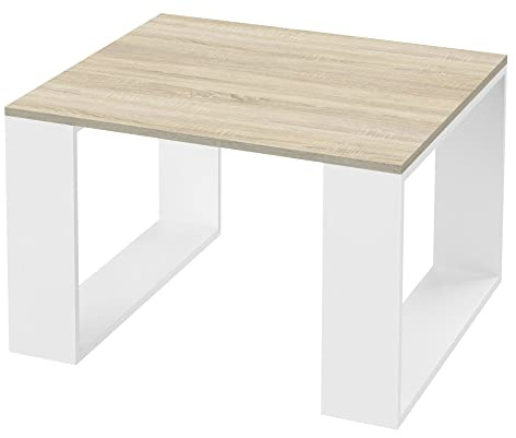 ML-Design Couchtisch 65x65x40 cm, Eicheoptik-Weiß, Kufenbeine, Quadratischer Wohnzimmertisch, Beistelltisch ideal für Wohnzimmer und Büro, Kaffeetisch im modernen Stil, Sofatisch für Tee und Kaffee