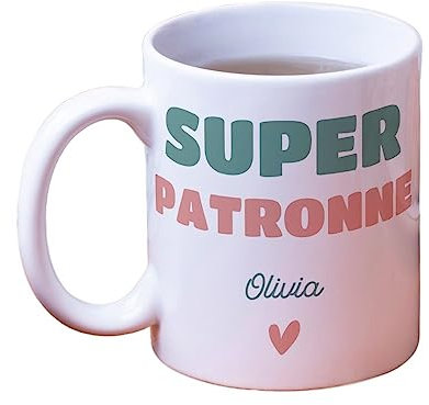 CADEAUX.COM - Tasse Personnalisable Super Patronne - Tasse à Café - Mug Personnalisé - Mug Original - Idée Cadeau Personnalisé Photo et Message