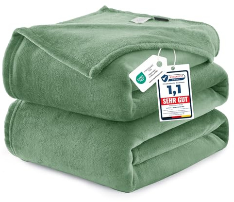 WAVVE Plaid Coperta Pile di Flanella 260gsm - 220x240 cm, Verde - Pled Divano Pelosa Letto Matrimoniale King 240x220 - Copridivano di Microfibra Calda e Morbida