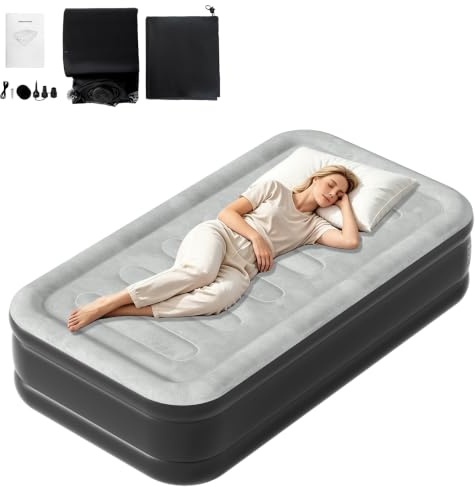 LARS360 Luftmatratze Selbstaufblasend Gästebett Aufblasbare Matratze mit Luftpumpe, 187 x 90 x 46 cm Geeignet für 1 Person, Luftbett inkl.Tragetasche für Camping/zu Hause, Bis 300kg Schwarz Grau