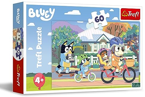 Trefl - Bluey, Felice Bluey - Puzzle 60 Tessere - Puzzle Colorati con gli Eroi delle Fiabe, Intrattenimento Creativo, Divertimento per Bambini dai 4 anni