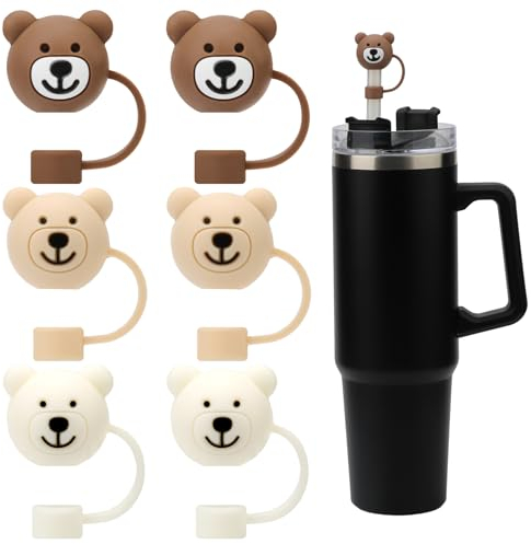 6 Stück Strohhalmspitzen für Stanley Cup, Niedlich Silikon Bär Stroh Abdeckung Kappe Trinkhalm-Aufsatz Spitzen-Abdeckung Schutz Wiederverwendbar und BPA-frei für Stanley 887 1183ml Trinkgläser