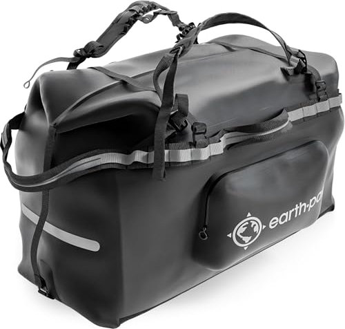 Earth Pak Large Waterproof Dry Bag - 1680D TPU - Heavy Duty Camping - Boat & Marine Dry Bag - 8x8 Popout Pocket - Black, 70L