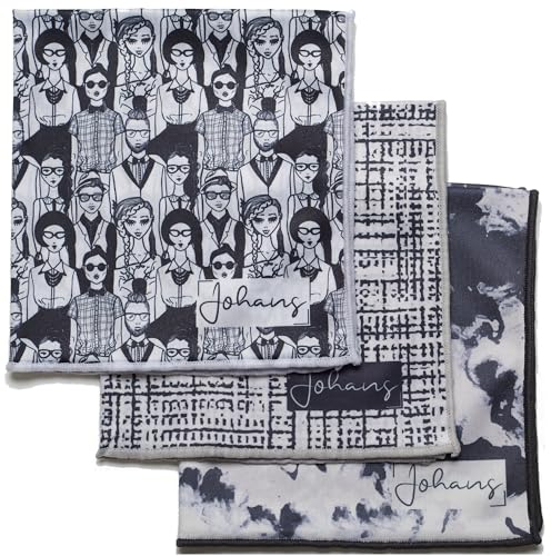 Johans® XXL Mikrofasertuch zur Reinigung von Smartphone, Tablet, Brille, Display, Kamera | Displaytuch, Brillenputztuch, Reinigungstuch | Optikerqualität in 30x30cm (3er Bundle: Black & White)