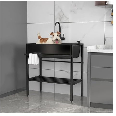 AKOGG Lavandino da Esterno con Mobile,Lavello in Acciaio Inox con Rubinetto E Staffa,Lavello da Cucina Commerciale,Lavello Autoportante in Acciaio Inossidabile A Vasca Singola,per Campeggio,Nero (Siz