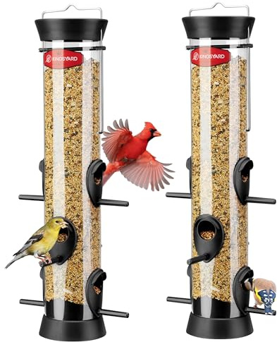Kingsyard 2X Vogelfutterspender 38cm - mit 6 Anflugstangen, Vogelfutterstation für Wildvögel, Vogelfutterhaus für Sämereien, ganzjährige Fütterung, Anziehungskraft für Finken, Schwarz
