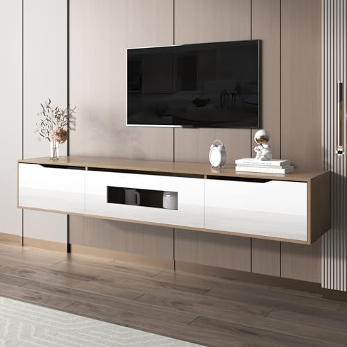 Merax Meuble TV Bas de Salon avec lumière LED
