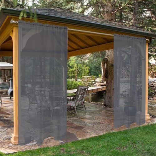 LINGKY Outdoor Vorhang Wetterfest Transparent Sonnenschutz Outdoorvorhänge Wasserdicht Voile Vorhang Outdoor Gardinen 2 Stück für Terrassentür Pavillon Veranda (B132xH240cm,Grau)