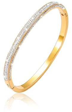 JJDreams Bracelet Acier Inoxydable Femme Argent/Or/Or Rose Fin Avec Strass 4MM en Perles d'Or Jeu de Bracelets