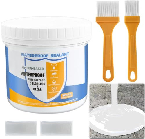 Weiße Abdichtungsmasse - Wasserdicht Dichtmasse mit Bürste für Dach, Wände, Fliesen, Decken & Helle Oberflächen | Gelbungsfest, Innen/Außen (500g)