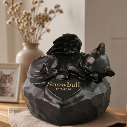 Liebe Engel Katze Urnen für Asche - personalisierte Gedenk Katze Asche Urne mit Gravur Ihres Haustieres Namen, Datum, Sympathie Geschenke für den Verlust von Haustier Katze