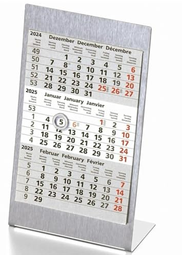 VZL Tischkalender 2026/2027 Edelstahl inkl. Magnet und Block - 3 monats kalender 2026 2027 - Tischkalender 2026 - Kalender 2026 und Jahreskalender 2027