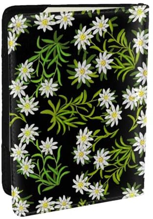 Wykjtwo Schweizer Alpen-Edelweiss-Blume, Reisepasshülle PU Leder Reisebrieftasche Reisepasshülle Reisepasshüllen 6,5 Zoll