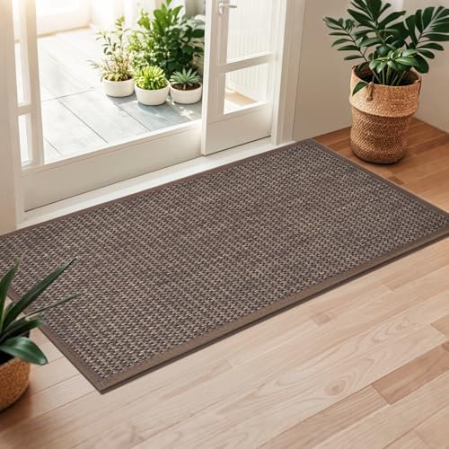 LEKEEPGO Fussmatte Innen 60 x 120 cm, rutschfest Fußmatte, waschbar Schmutzfangmatte, Dünn Türmatte Saugstarke Eingangsteppich, Sauberlaufmatte, Eingangsmatte für Innenbereich, Braun