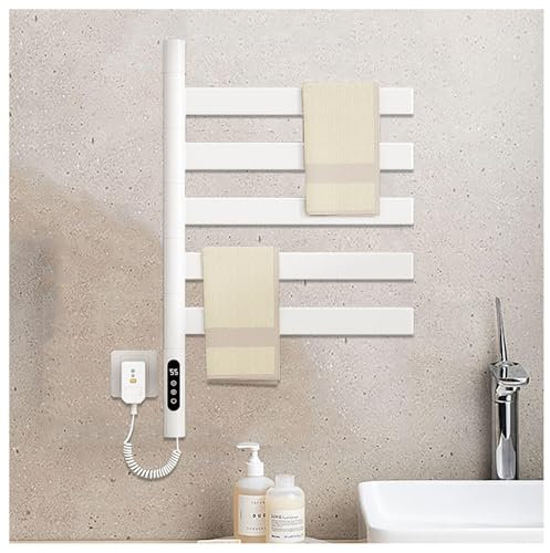 HAZARA Portasciugamani Elettrico, Scaldasalviette Elettrico da Bagno Ruotabile a 180° con Timer/Temperatura Regolabile/Display a LED, Timer per Scaldasalviette,White