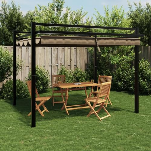 Tidyard Tonnelle de Jardin avec Toit rétractable Taupe 3x3 m Aluminium Tonnelle de Jardin Belvédère de Réception, Gazebo Pavillon de Extérieur, Chapiteau pour Camping, Fête, Barbecue