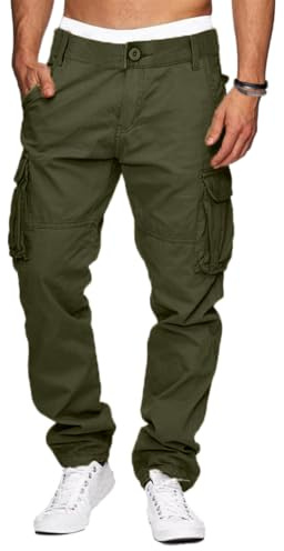 YAOHUOLE Pantalon Cargo Homme Pantalon De Travail Pantalon Baggy Homme Vert Armée XL