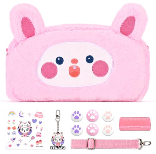 Funda para Switch NS,paquete de accesorios 11 en 1 innoAura para Switch con funda de transporte Switch,estuche para juegos Switch,tapas para pulgares Switch(Conejo Rosa)