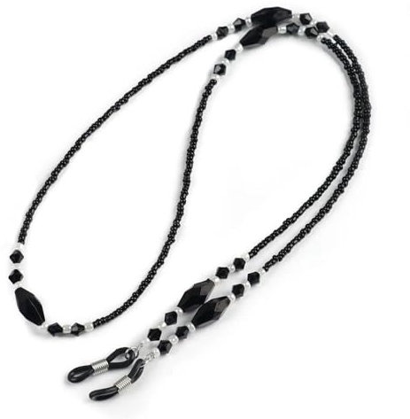 FUPOHUA Brillenband, Brillenkette, Schwarze Acrylperlenkette, rutschfeste Brillenseilhalterung, Umhängeband, Sonnenbrillen-Hängeseil, Zubehör
